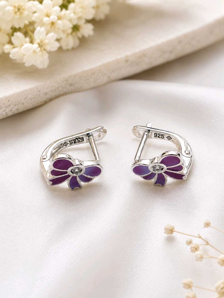 92.5silver Hoops Purple Flower Earrings