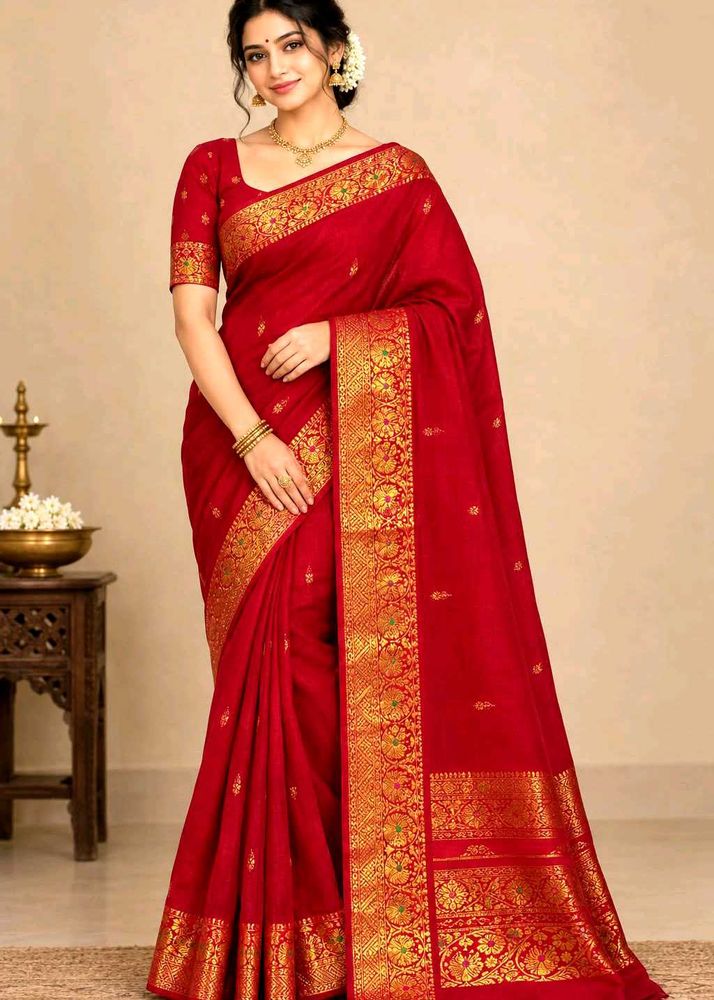 Elegant Red Saree with Gold Border