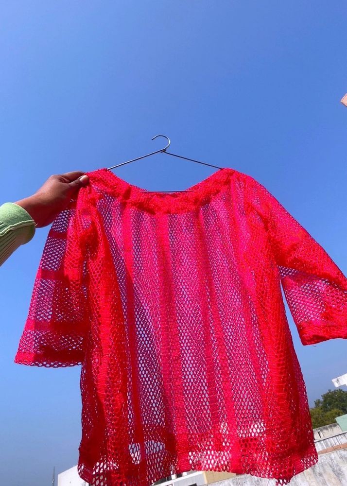 Red Mesh Top - Trendy Style