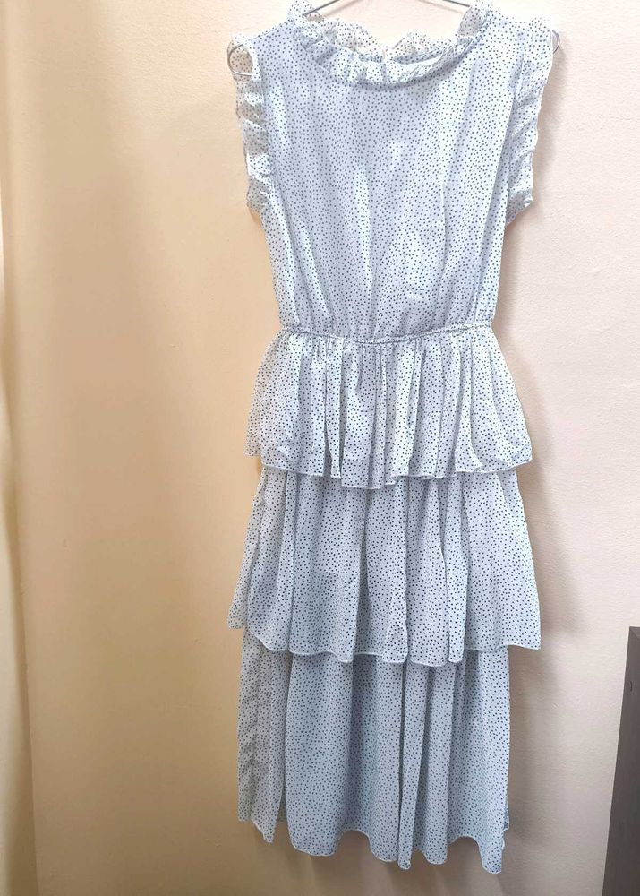 A y2k ruffle white polka dot sleeveless dress