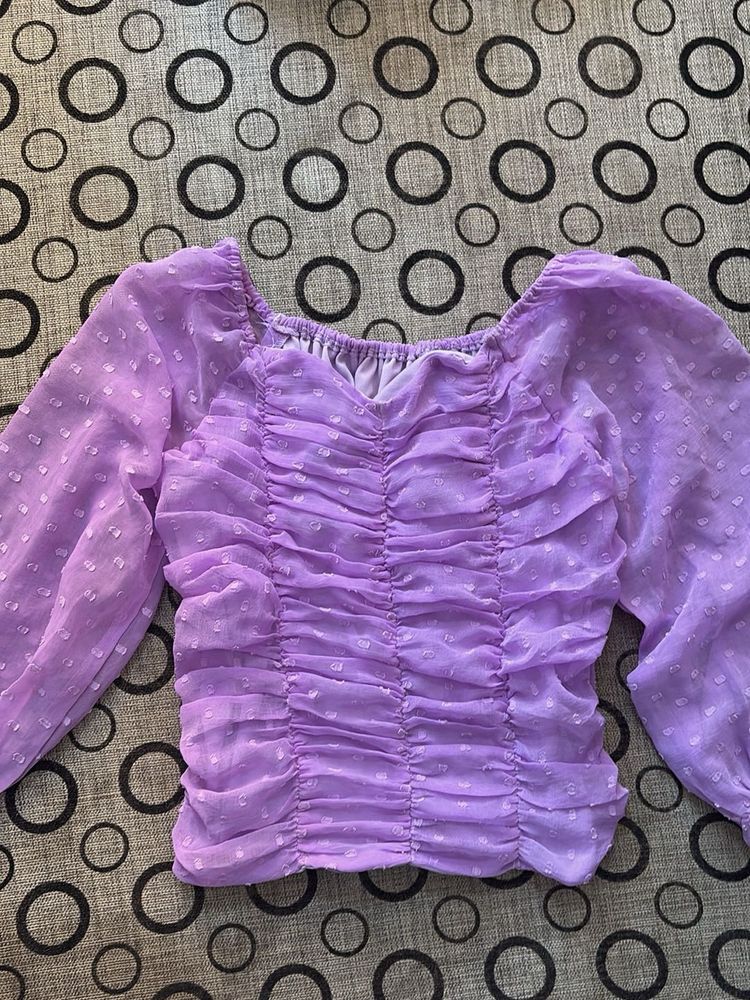 Sheer Ruched Puff Sleeve Top