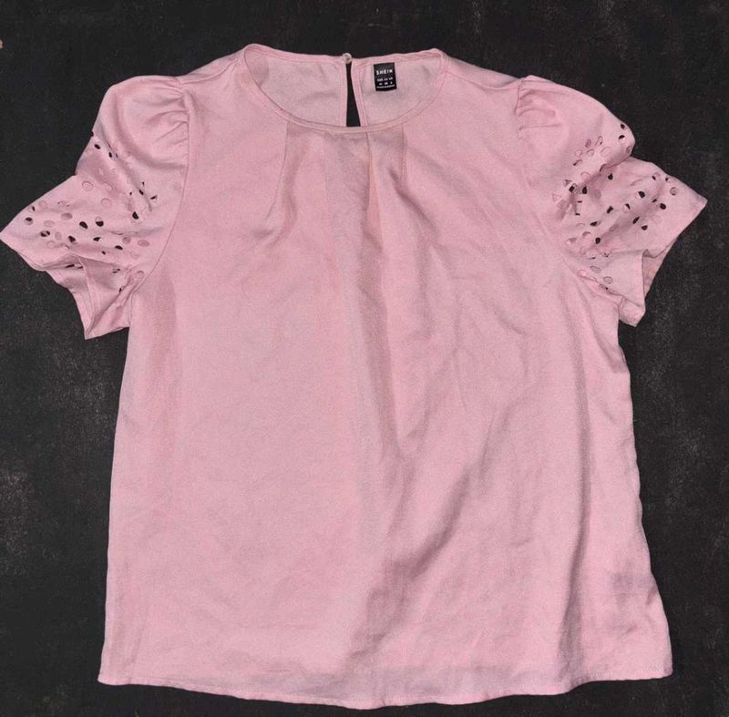 Shein Pink Eyelet Sleeve Top