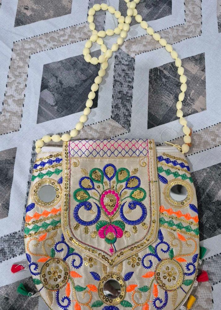 Embroidered Clutch Bag with Mirror Work