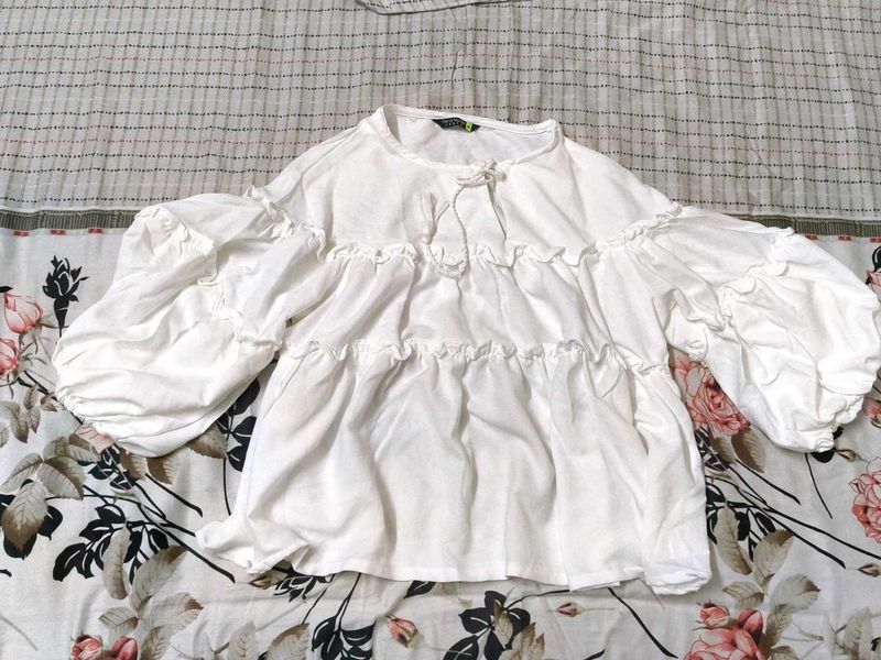 White Puff Sleeve Tiered Tunic Top