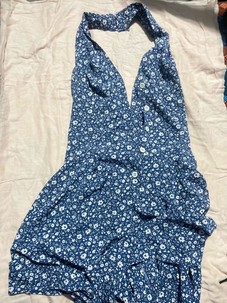 Floral Halter Backless Sundress Romper