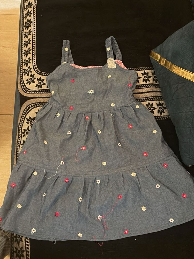 Cute Denim Floral Dress from hopscoch