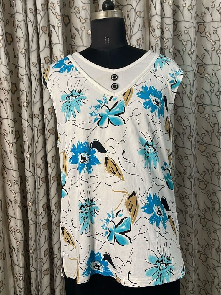 White Floral Sleeveless Top