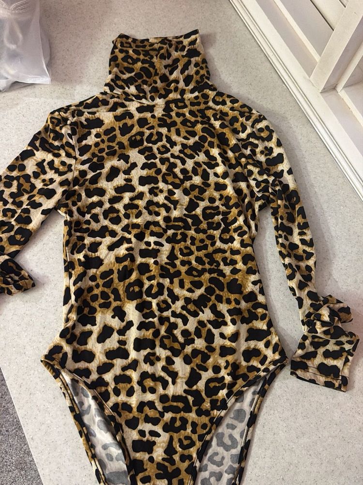 Leopard Print Turtleneck Bodysuit