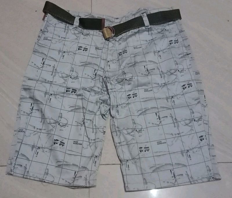Patterned Men's Shorts with Belt