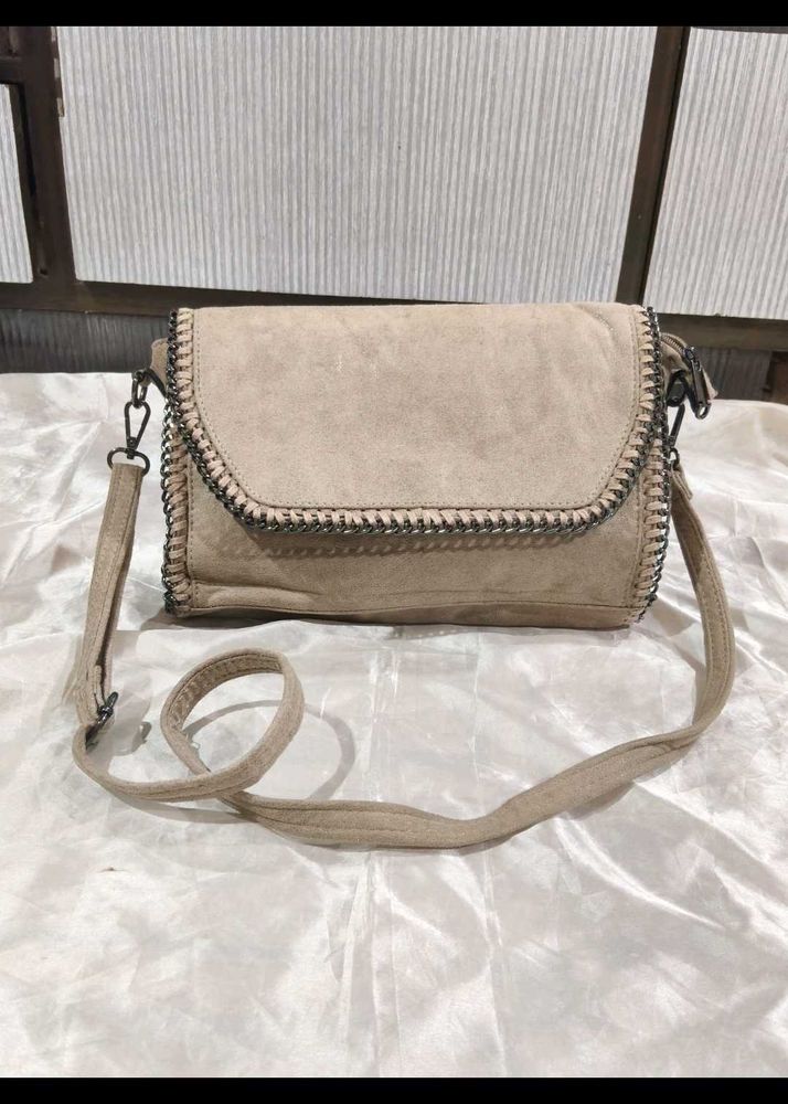 Beige Suede Crossbody Bag