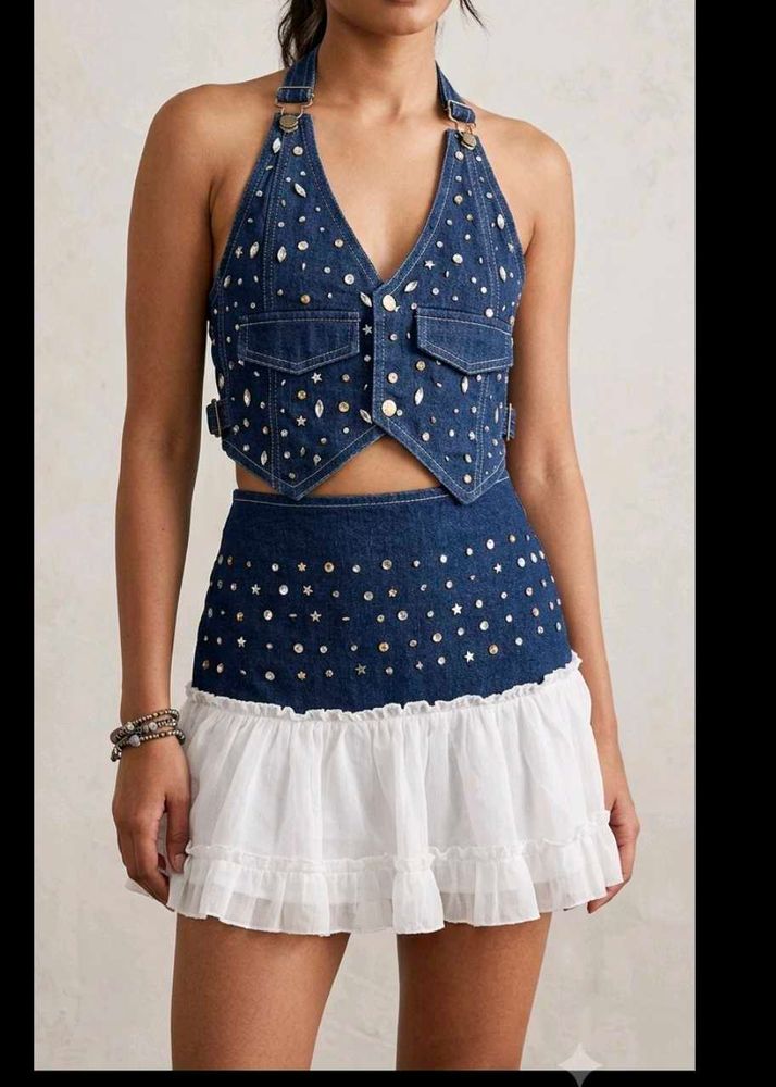 Y2K Embellished Denim 2-Piece Co-ord Set