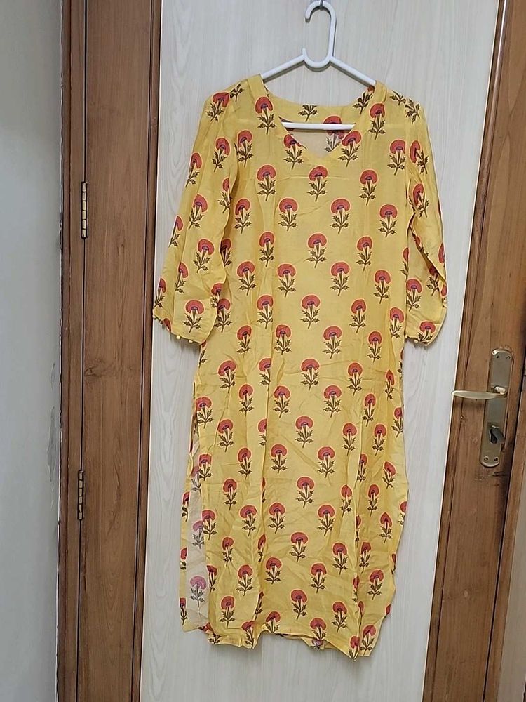 Yellow Floral Print Kurta and churidar