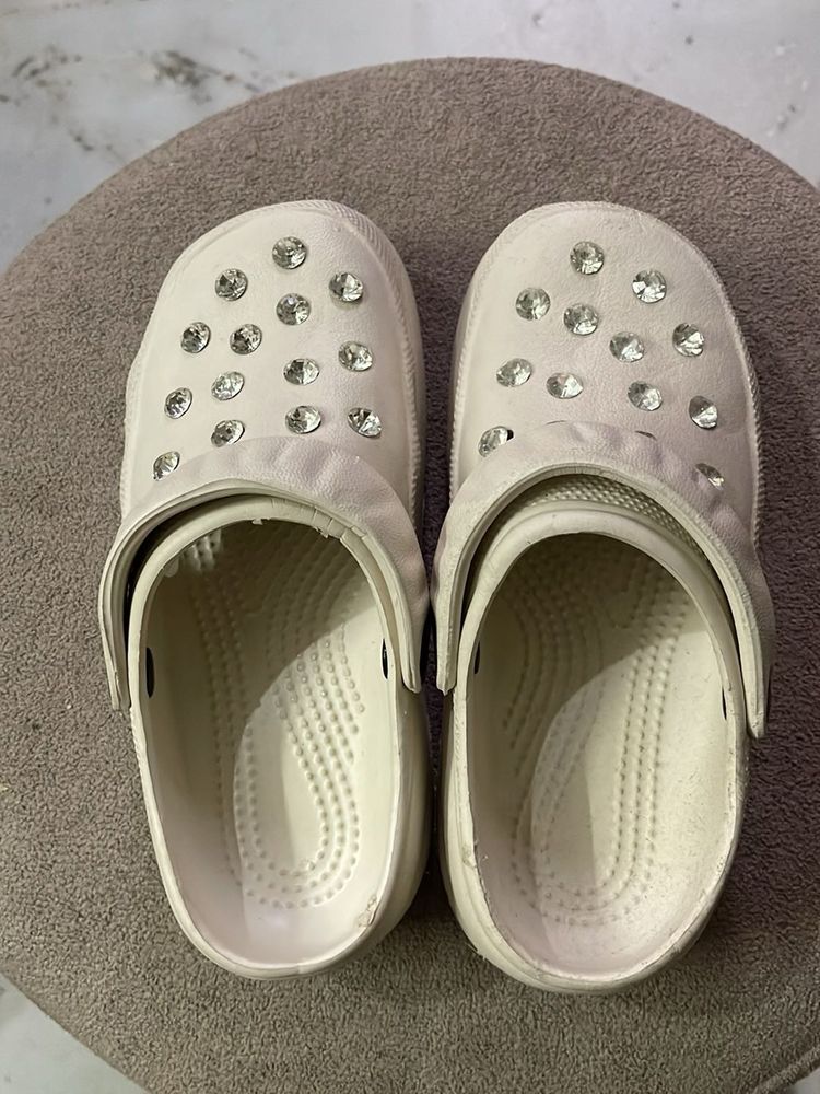 White Crocs with Rhinestones