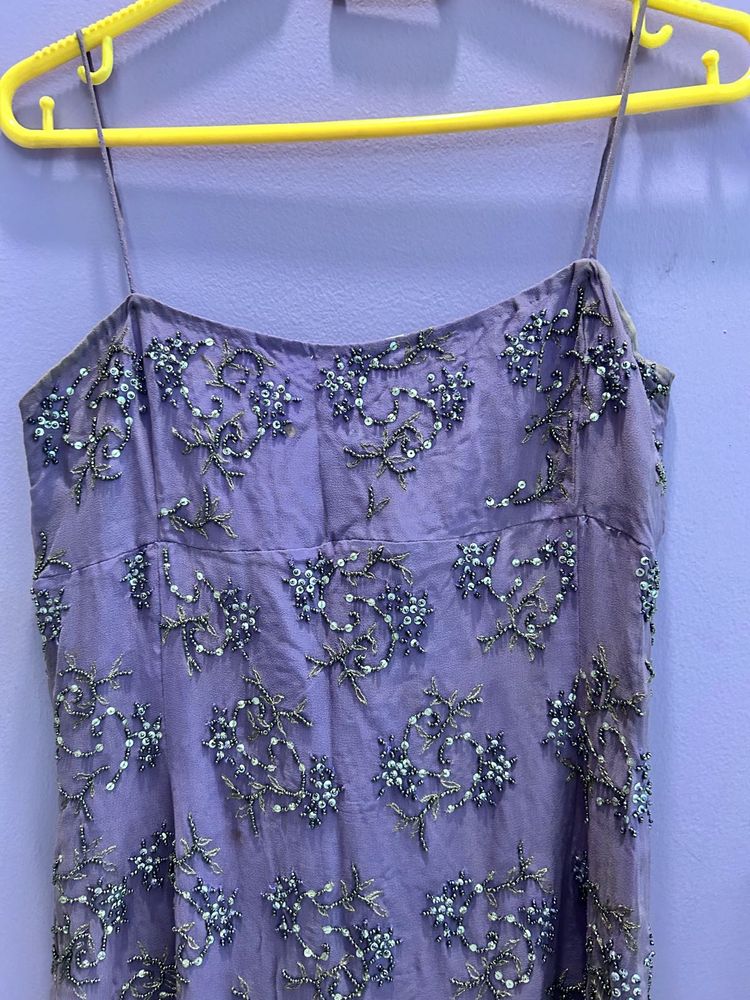 Stunning Lavender Beaded Spaghetti Strap Dress
