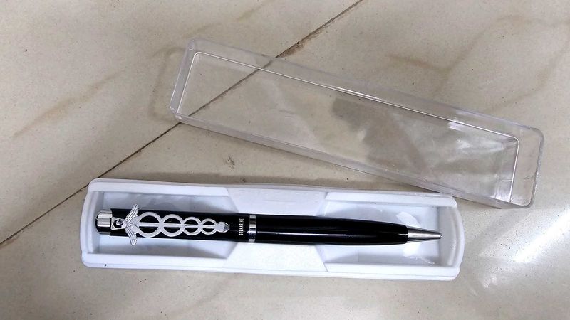 Elegant Black Pen with Caduceus Symbol