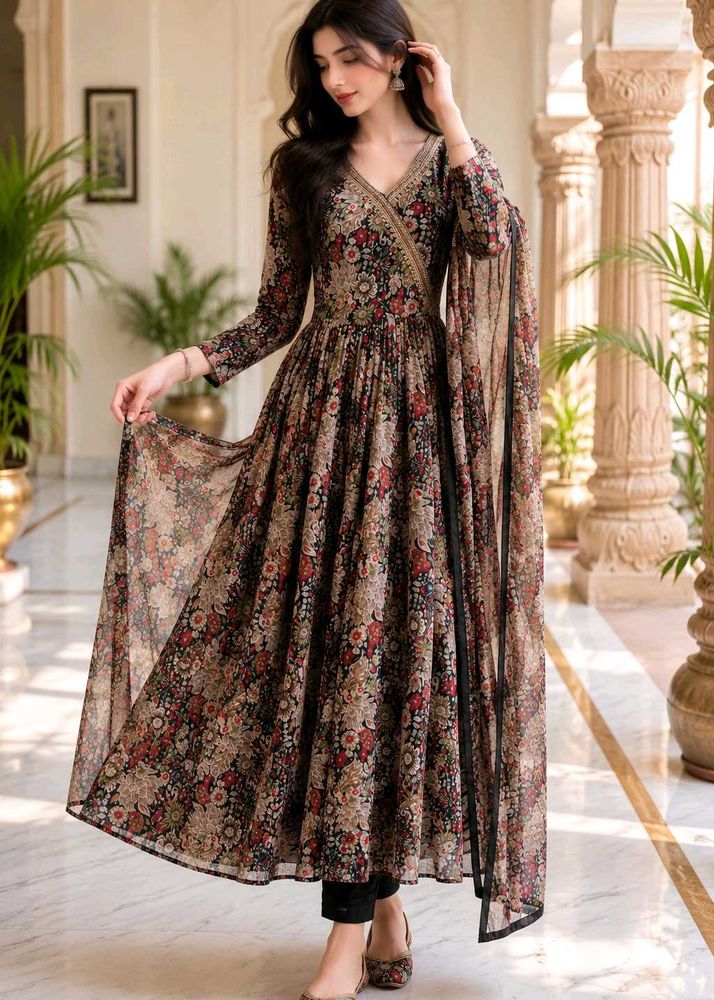 Elegant Floral Print Kurta Set with Dupatta