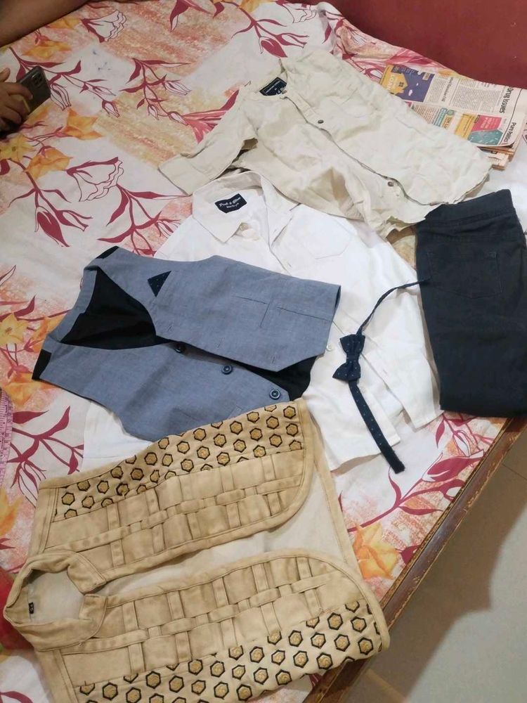 new .Boys 2Shirts,2 Coats ,Pant And Bow Combo