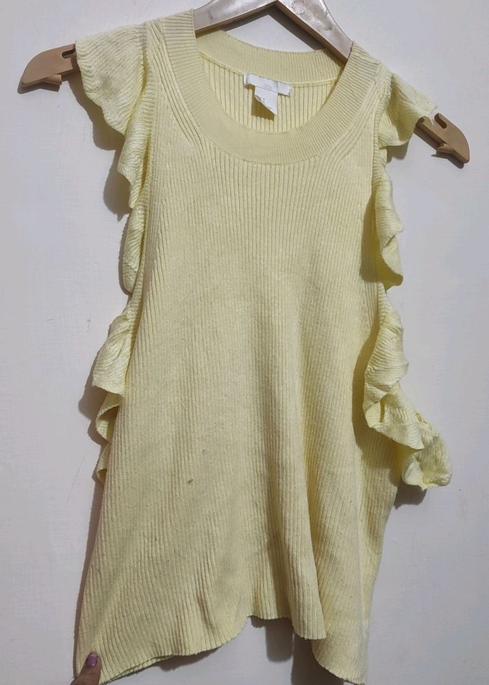 Light Lemon Yellow Cut Sleeves Top 36 Bust