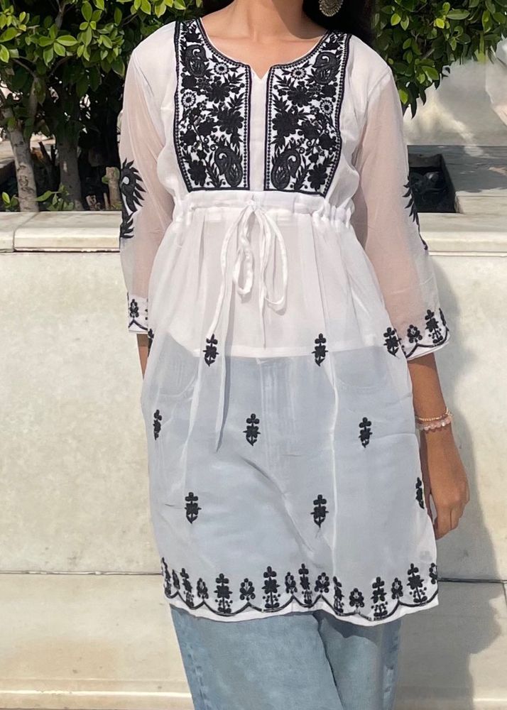 White Embroidered Kurta Top