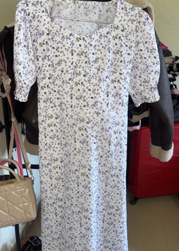 Floral Square Neck Midi Dress