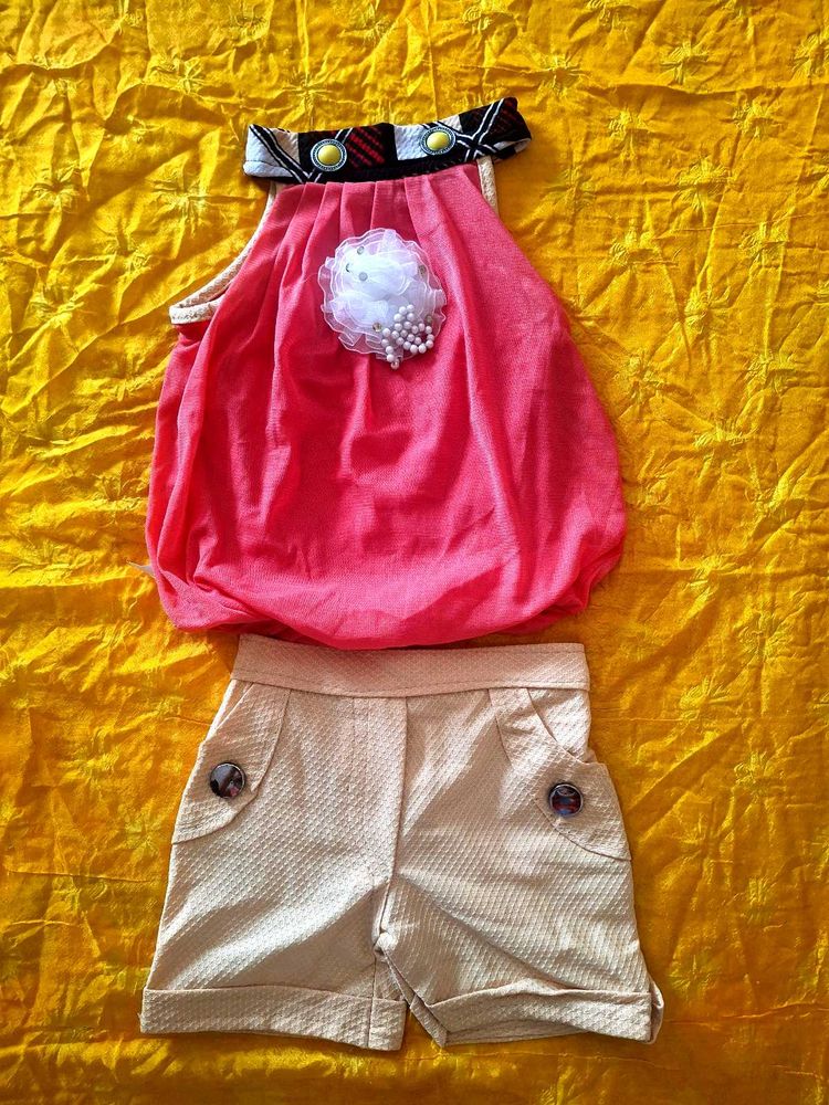 Cute Pink Top &amp; Shorts Set