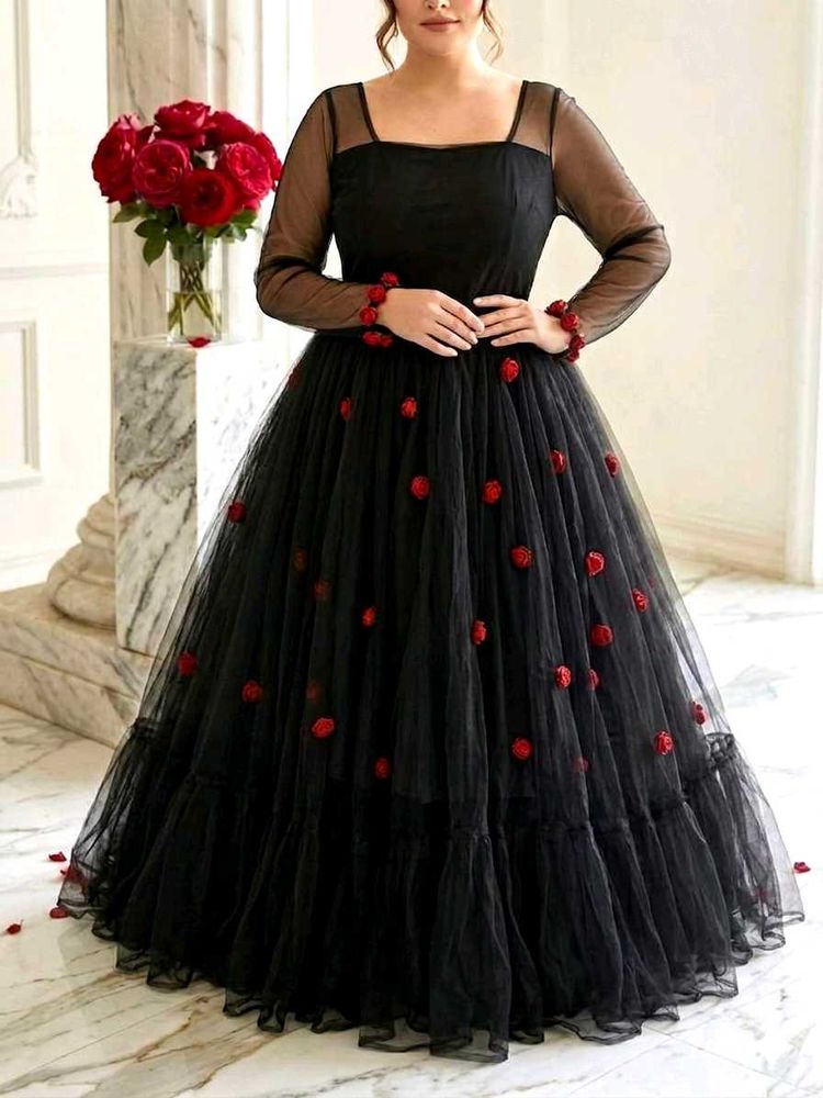 Elegant Black Tulle Gown