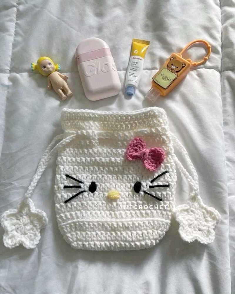 Crochet Drawstring Pouches - Set of 3