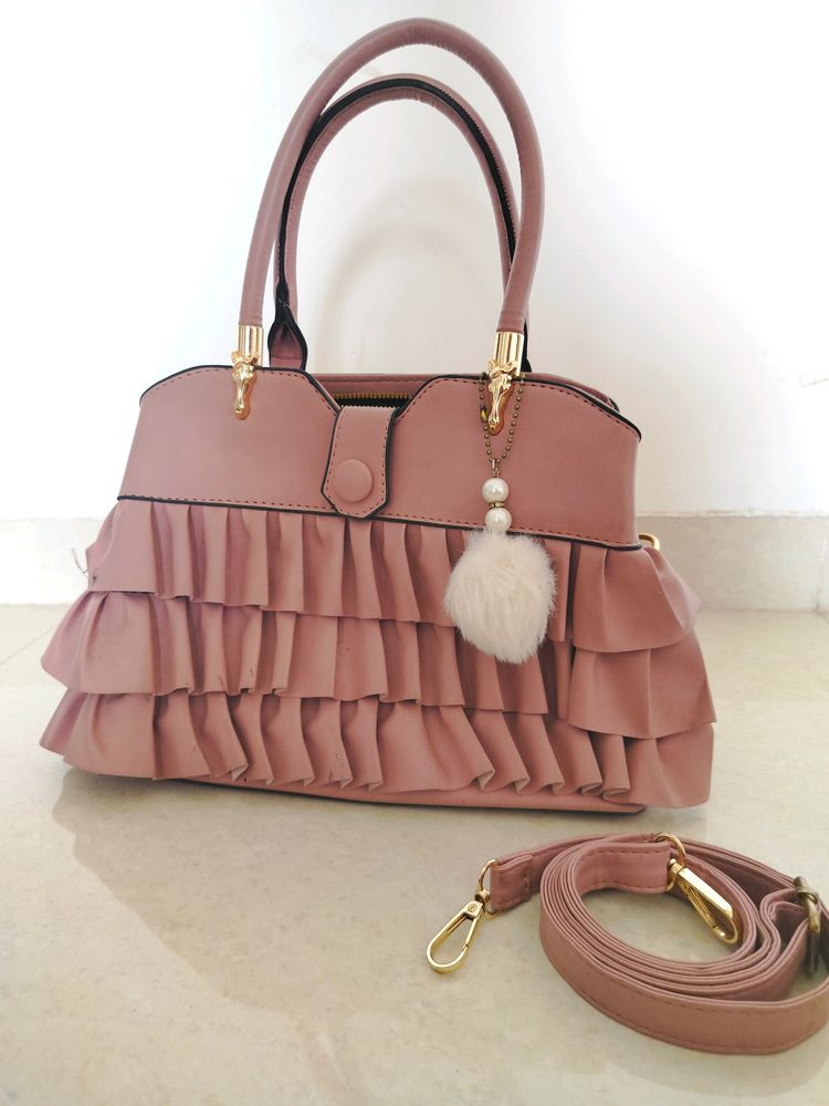 Fancy Hand /Shoulder Bag/Purse With Poppom &amp; Strap