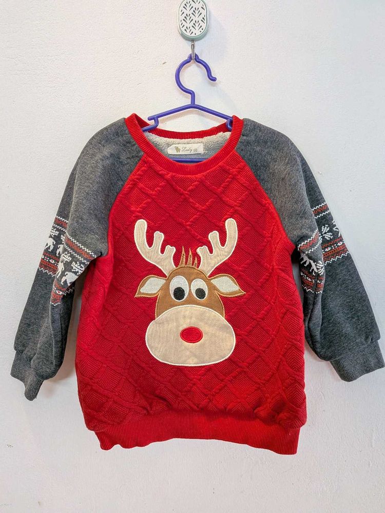 Reindeer theme kids sweater