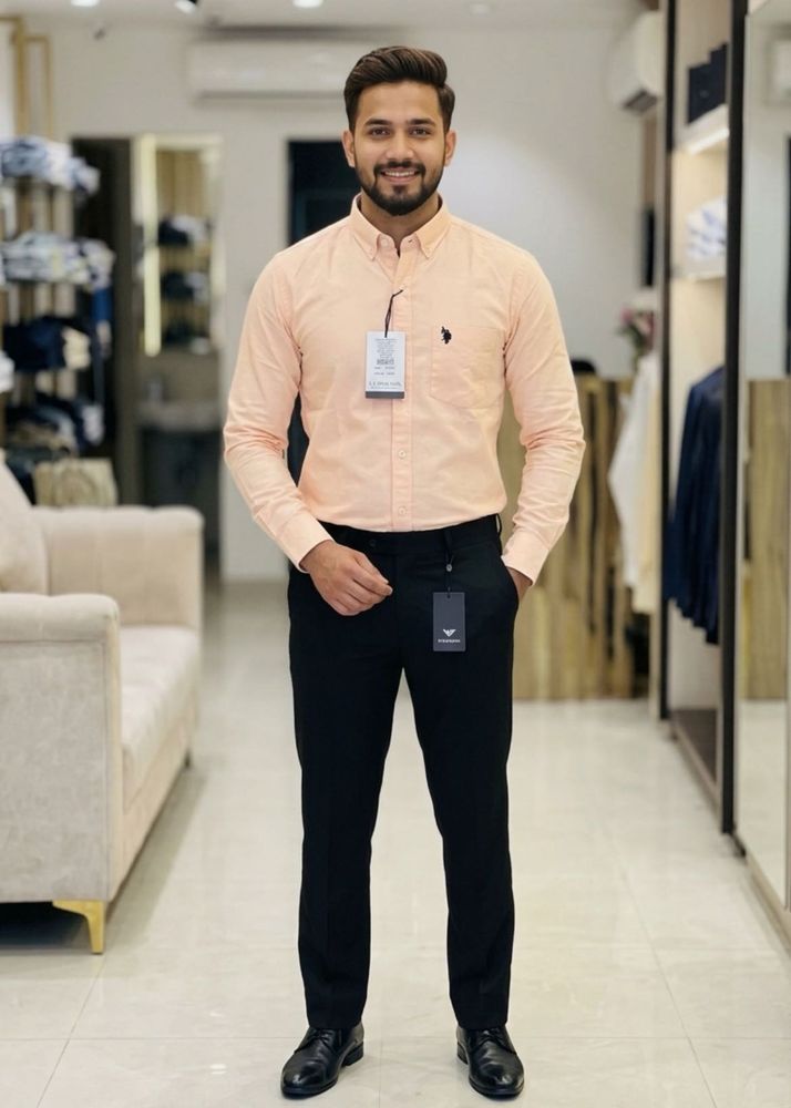 Men's Peach Long Sleeve Button-Down Shirtnewwdtag
