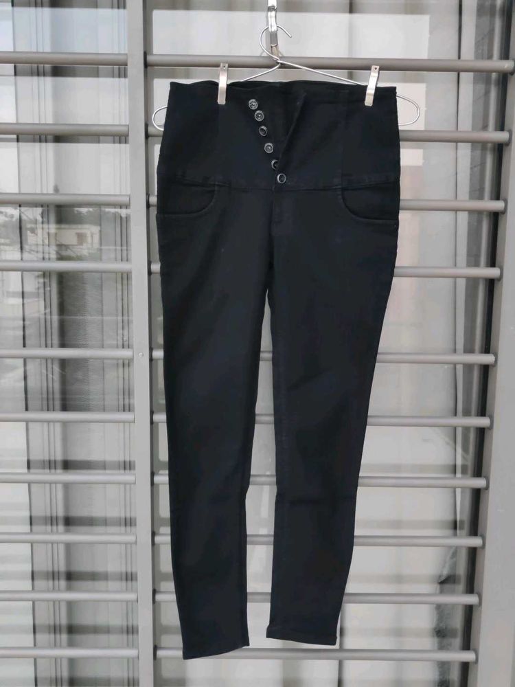 Black High-Waisted Button-Up Pants