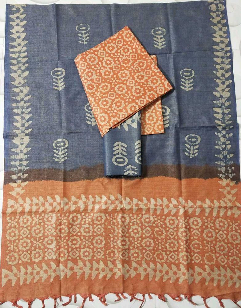 Blue &amp; Orange Printed Cotton Kurta Set