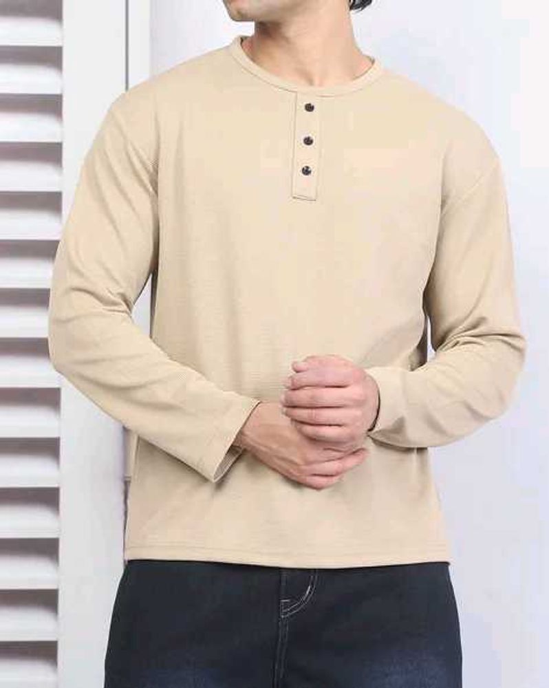 Shein Full Sleeve Mock Button Placket Textured Tsh