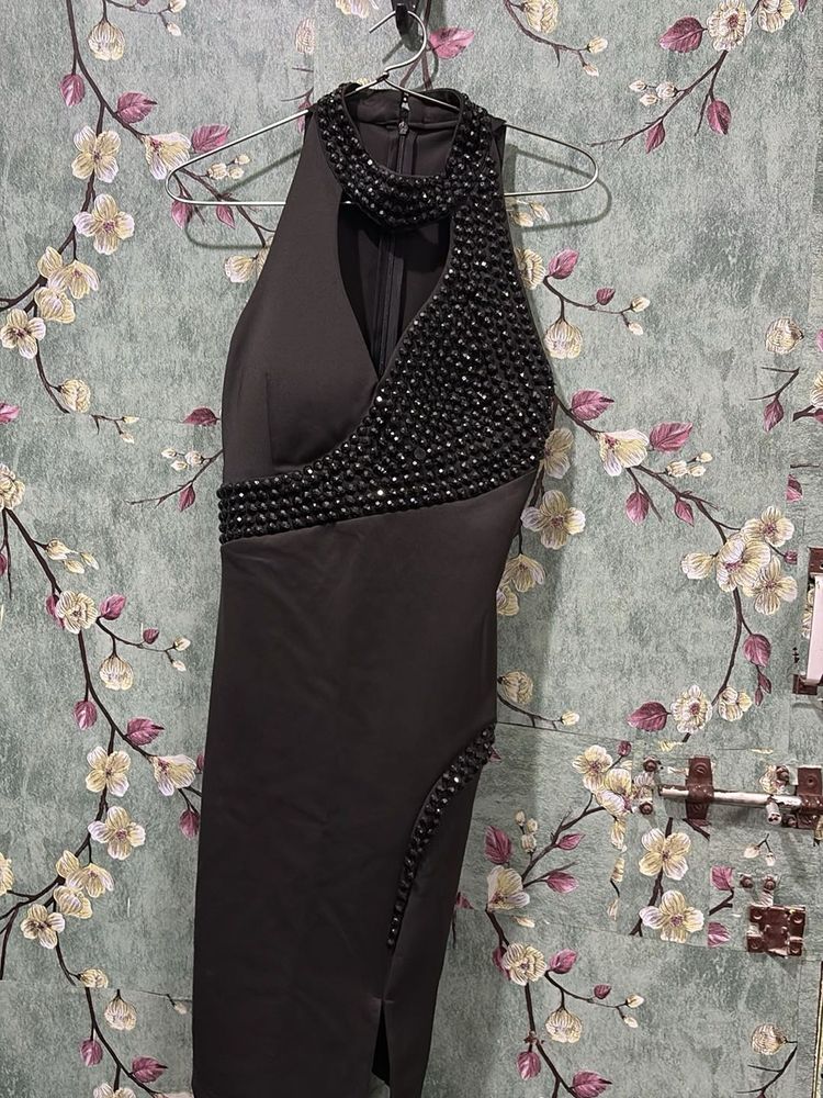Stunning Black Embellished Halter Neck Dress