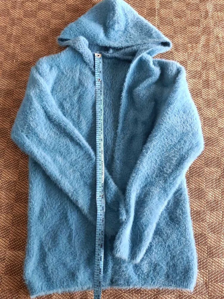 Cozy Blue Fuzzy Hooded Cardigan