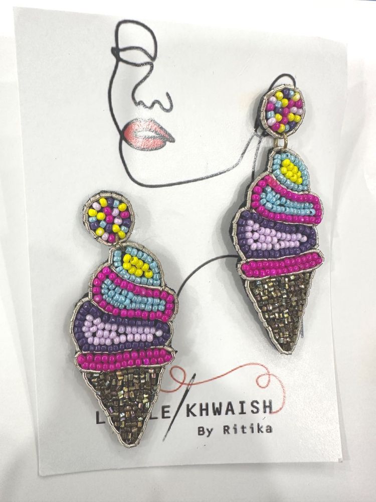 Fun Ice Cream Cone Beaded Earrings