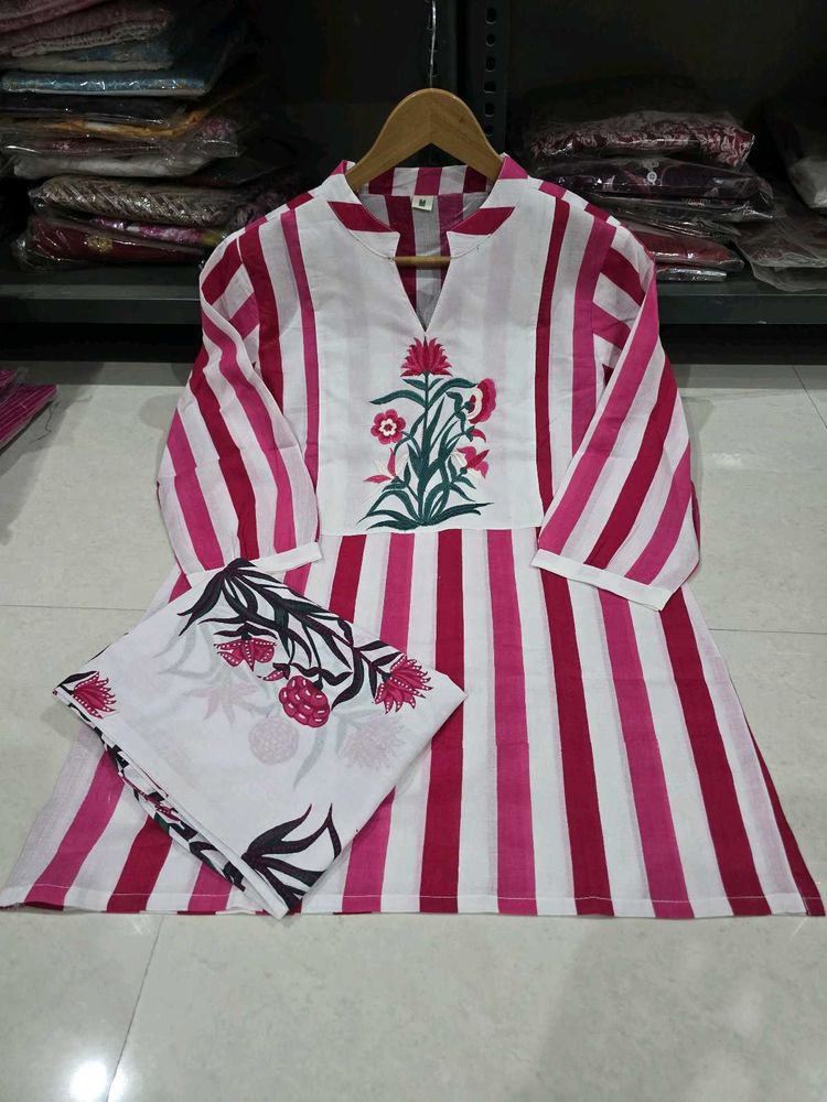 Pink Stripe Cotton Kurta Set