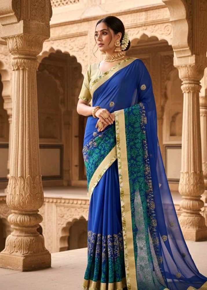 Elegant Blue &amp; Green Saree