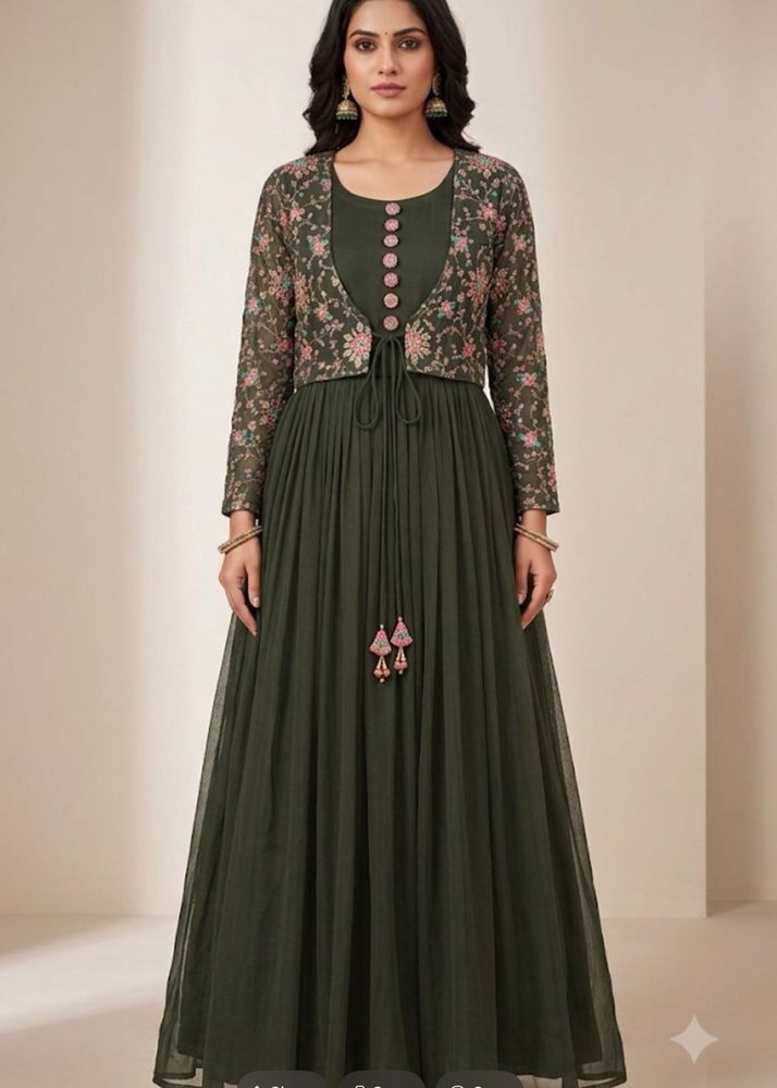 Olive Green Ethnic Gown with Jacket