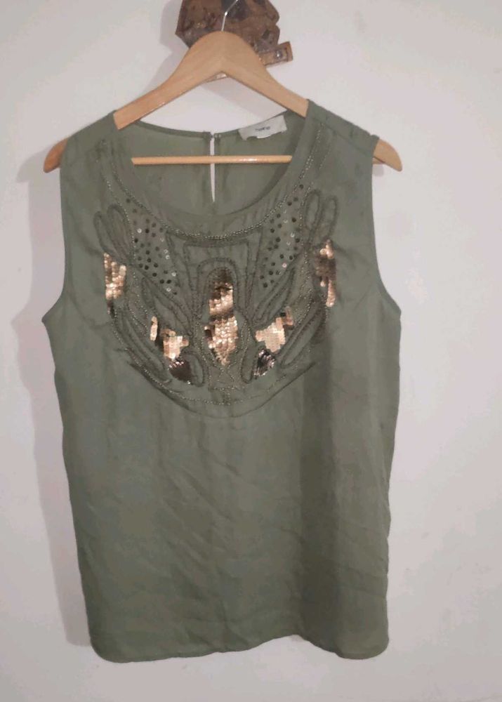 Heine Germany Embellished Olive Green Top