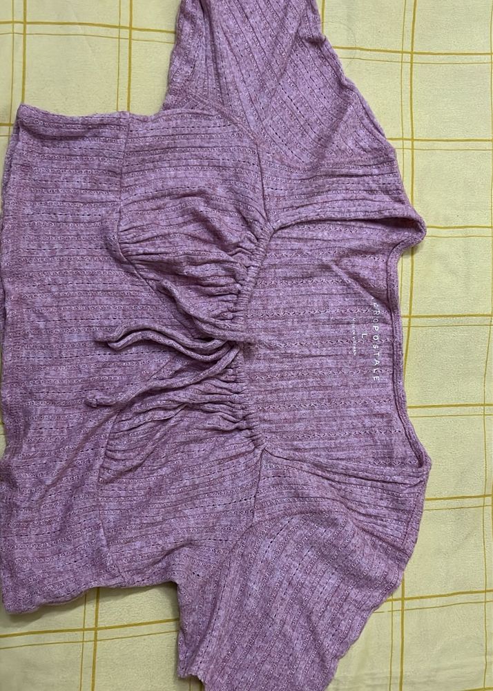 Purple Ruched Drawstring Crop Top