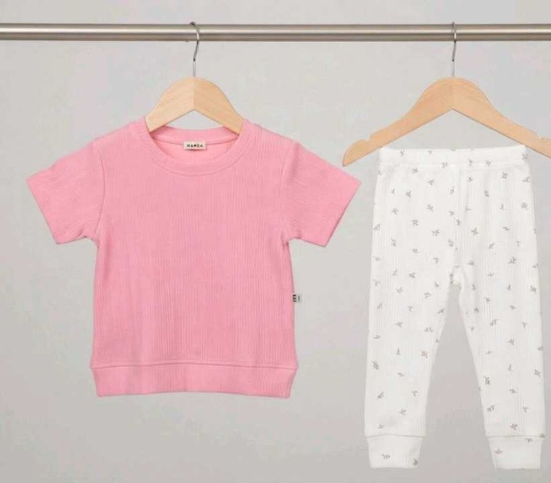 Baby Girl Pink Ribbed Top &amp; Pants Set