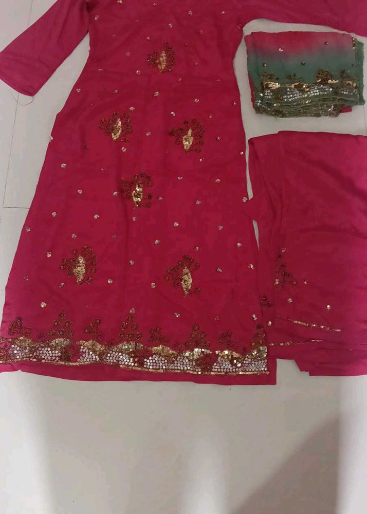 Embroidered Pink Kurta Set with Dupatta