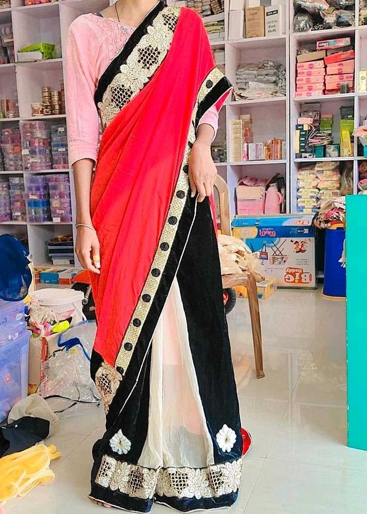 Elegant Red and Black Saree