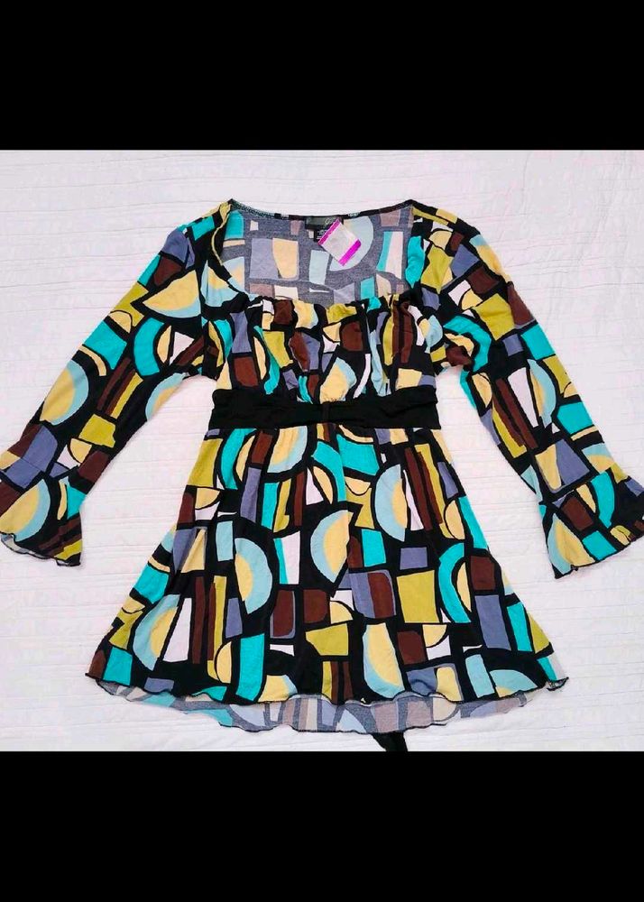 Colorful Geometric Print Tunic Top