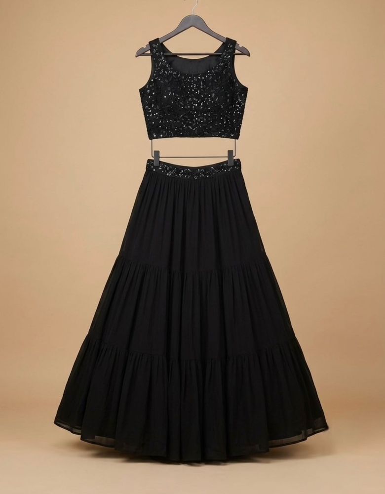 Sparkling Black Sequined Lehenga Choli Set