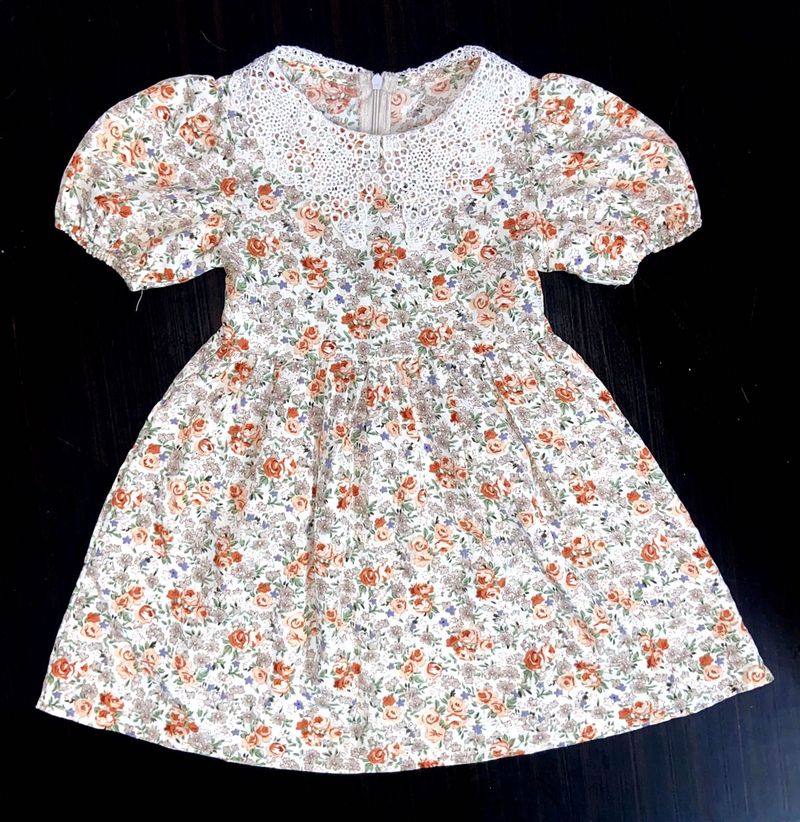 SHEIN Baby Girl Floral Print Dress with Lace Colla