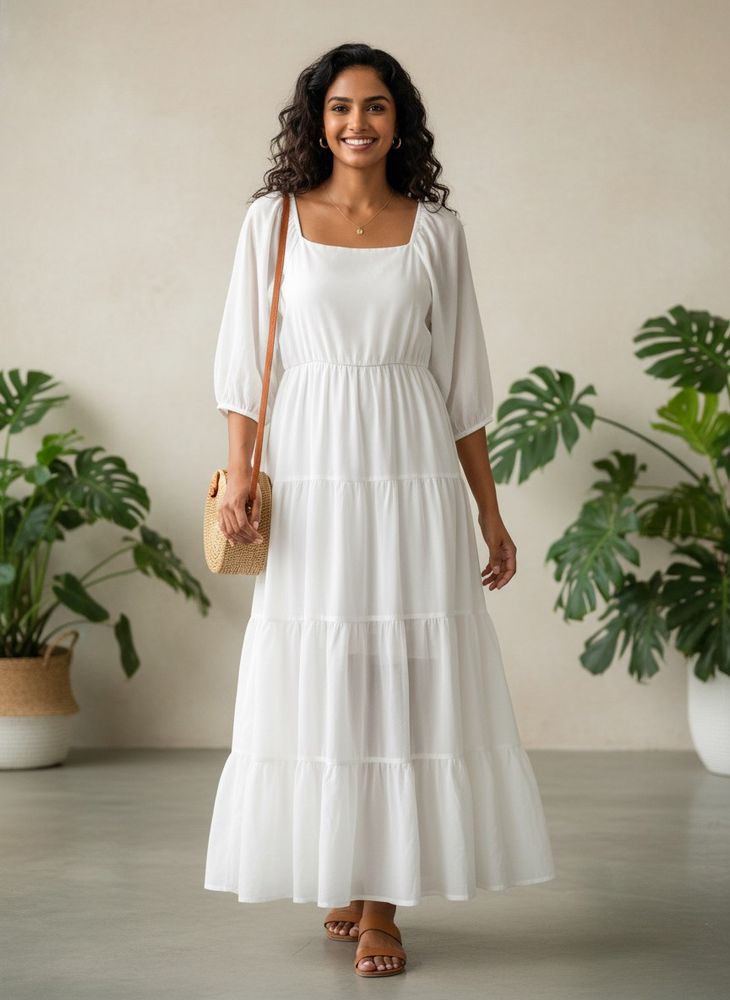 *Price drop* M White Tiered Maxi Dress