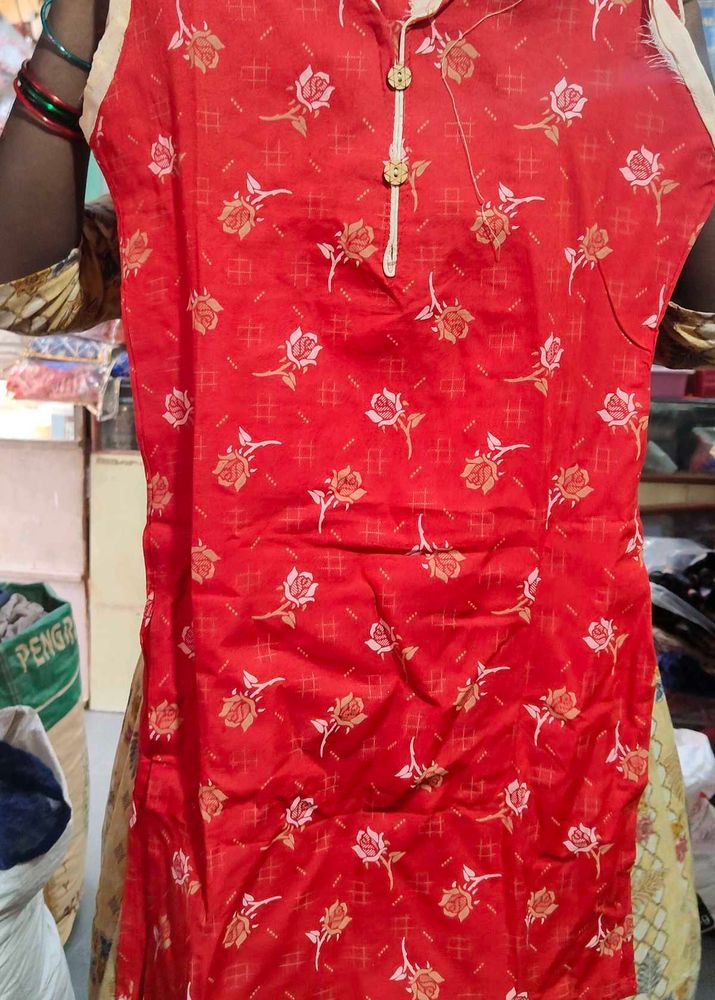 Red Floral Print Kurta