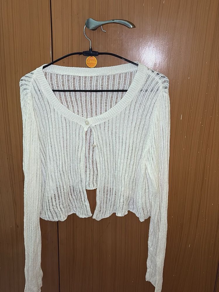 Sheer Cropped Knit korean Cardigan